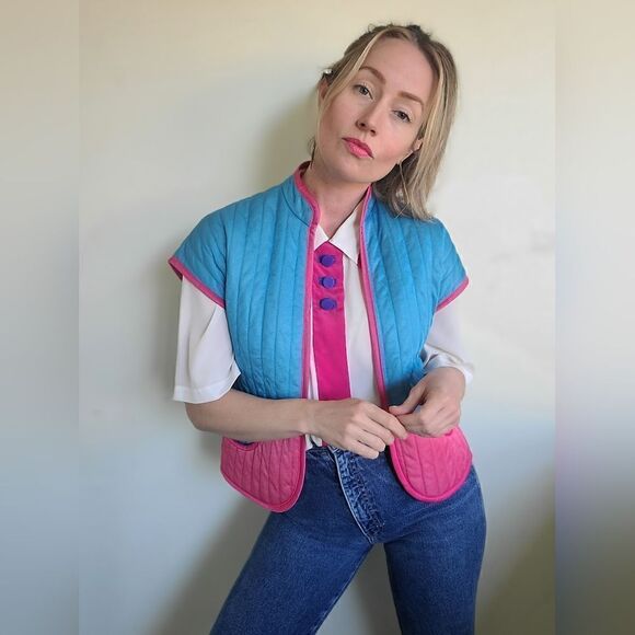 The Megan Vintage 80s Does 60s Pastel Quilted Vest S - Picture 13 of 16